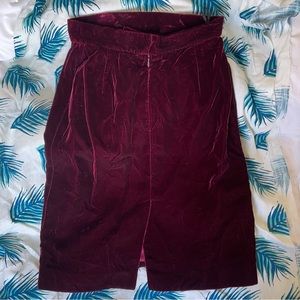 Crushed Red Velvet Vintage Midi Skirt